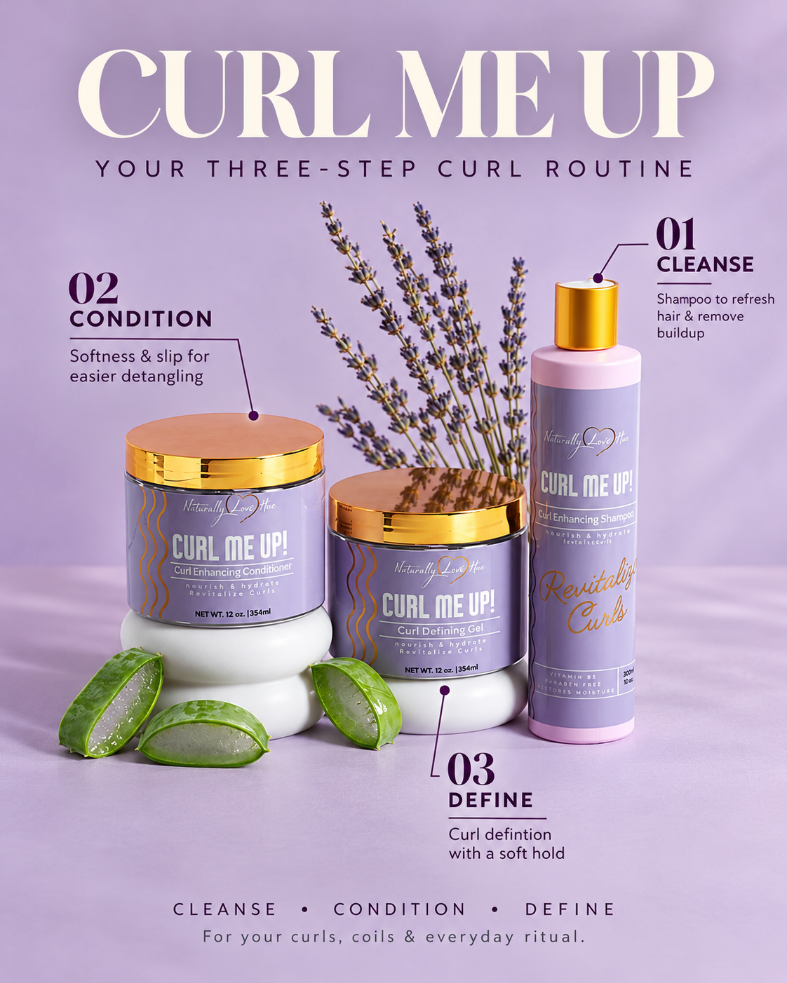 Curl Me Up 4-Piece Hair Care Set – Shampoo, Conditioner, Curl Gel, and Detangler Brush