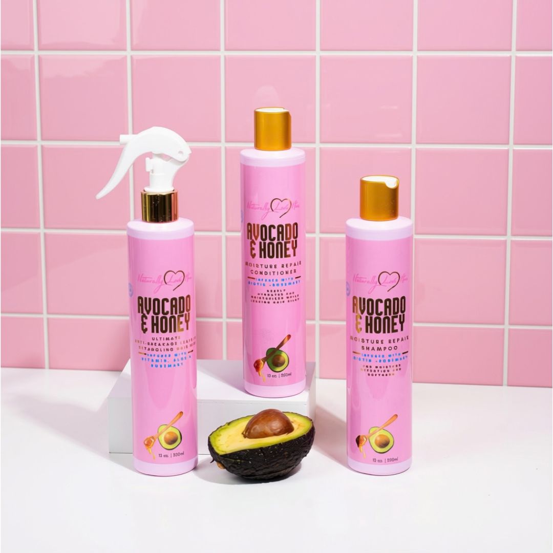 Avocado & Honey 3-Piece Hair Care Set – Shampoo, Conditioner & Leave-In Mist